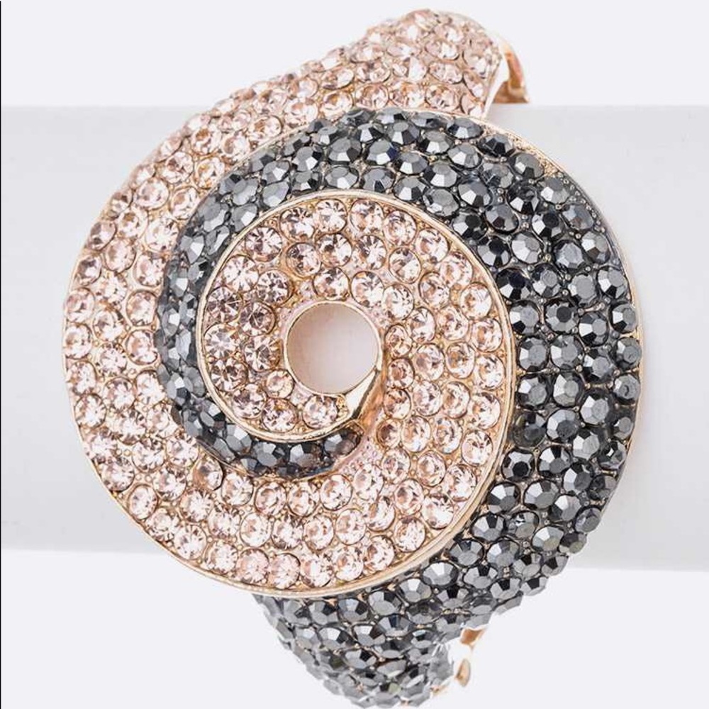 Black & Gold 2-Tone Crystals Hinge Bangle Bracelet